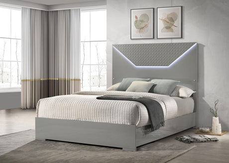 Ives Eastern King Panel Bed LED Headboard Grey High Gloss from Coaster - Luna Furniture