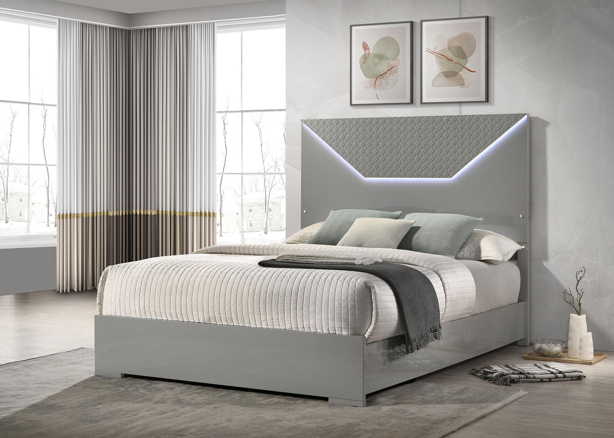 Ives Queen Panel Bed LED Headboard Grey High Gloss from Coaster - Luna Furniture