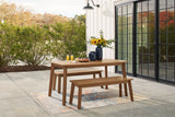 Janiyah Outdoor Dining Table and 2 Benches in Light Brown - PKG013832