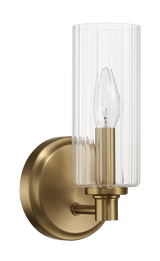 Jardin Single Light Wall Sconce With Clear Ribbed Glass - Satin Brass - WLL03900301