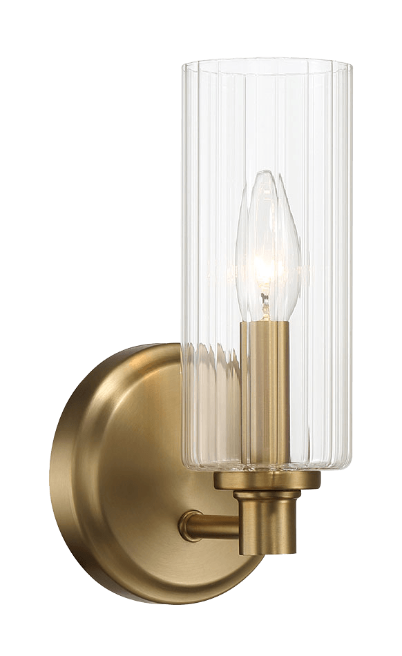 Jardin Single Light Wall Sconce With Clear Ribbed Glass - Satin Brass - WLL03900301