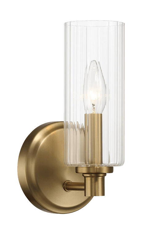 Jardin Single Light Wall Sconce With Clear Ribbed Glass - Satin Brass - WLL03900301