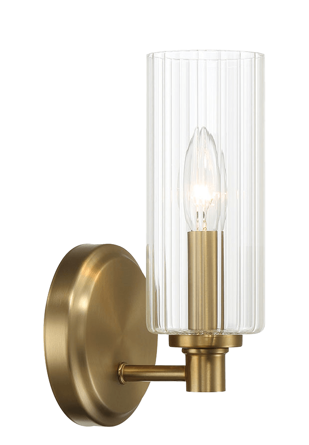 Jardin Single Light Wall Sconce With Clear Ribbed Glass - Satin Brass - WLL03900301