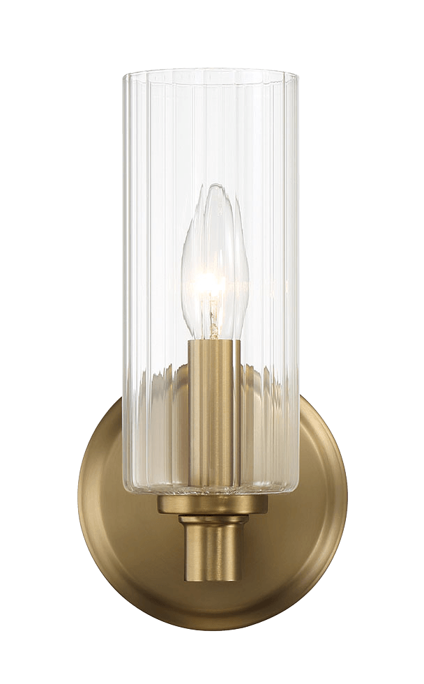 Jardin Single Light Wall Sconce With Clear Ribbed Glass - Satin Brass - WLL03900301