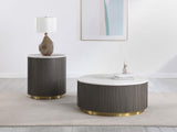 Jason Round Marble Top Side End Table White and Charcoal from Coaster - Luna Furniture