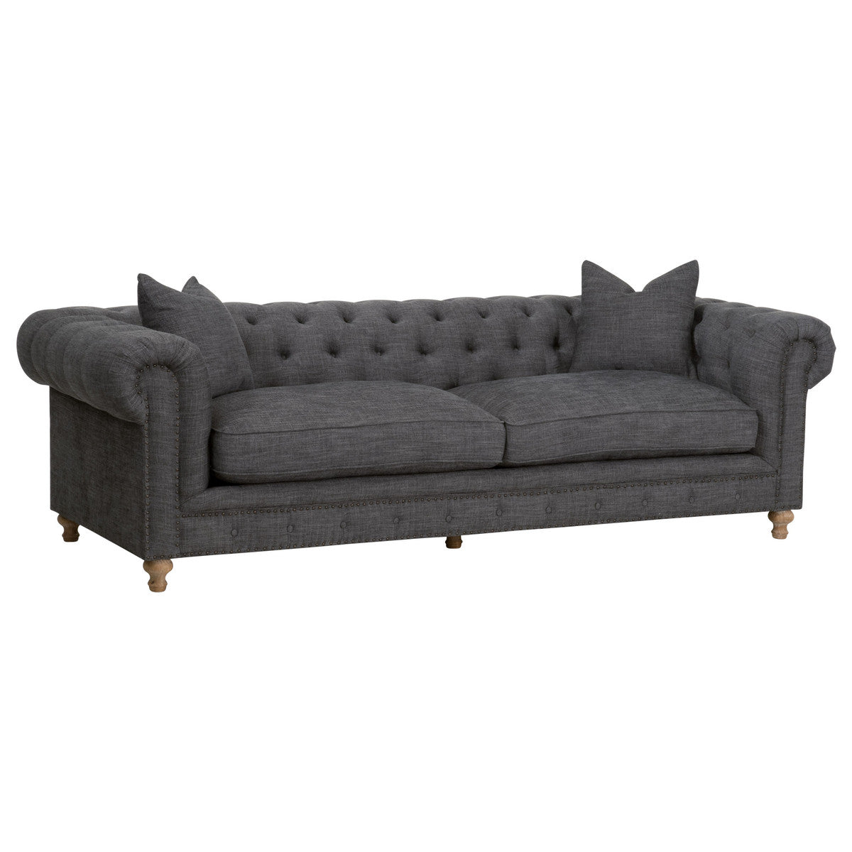 Jaxon 103" Chesterfield Sofa in Graphite Fabric, Natural - Z-S0692
