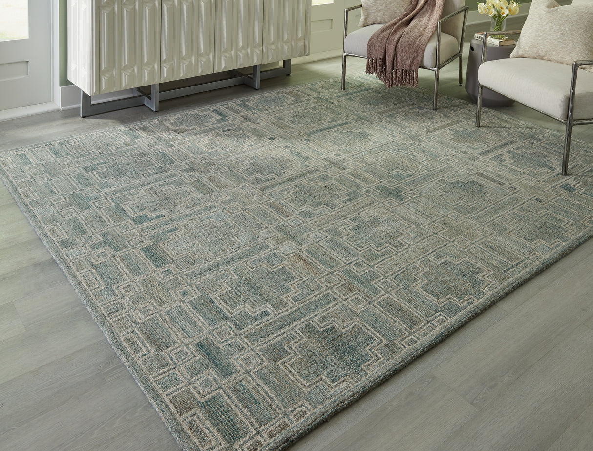 Jossland Green/Ivory Large Rug from Ashley - Luna Furniture