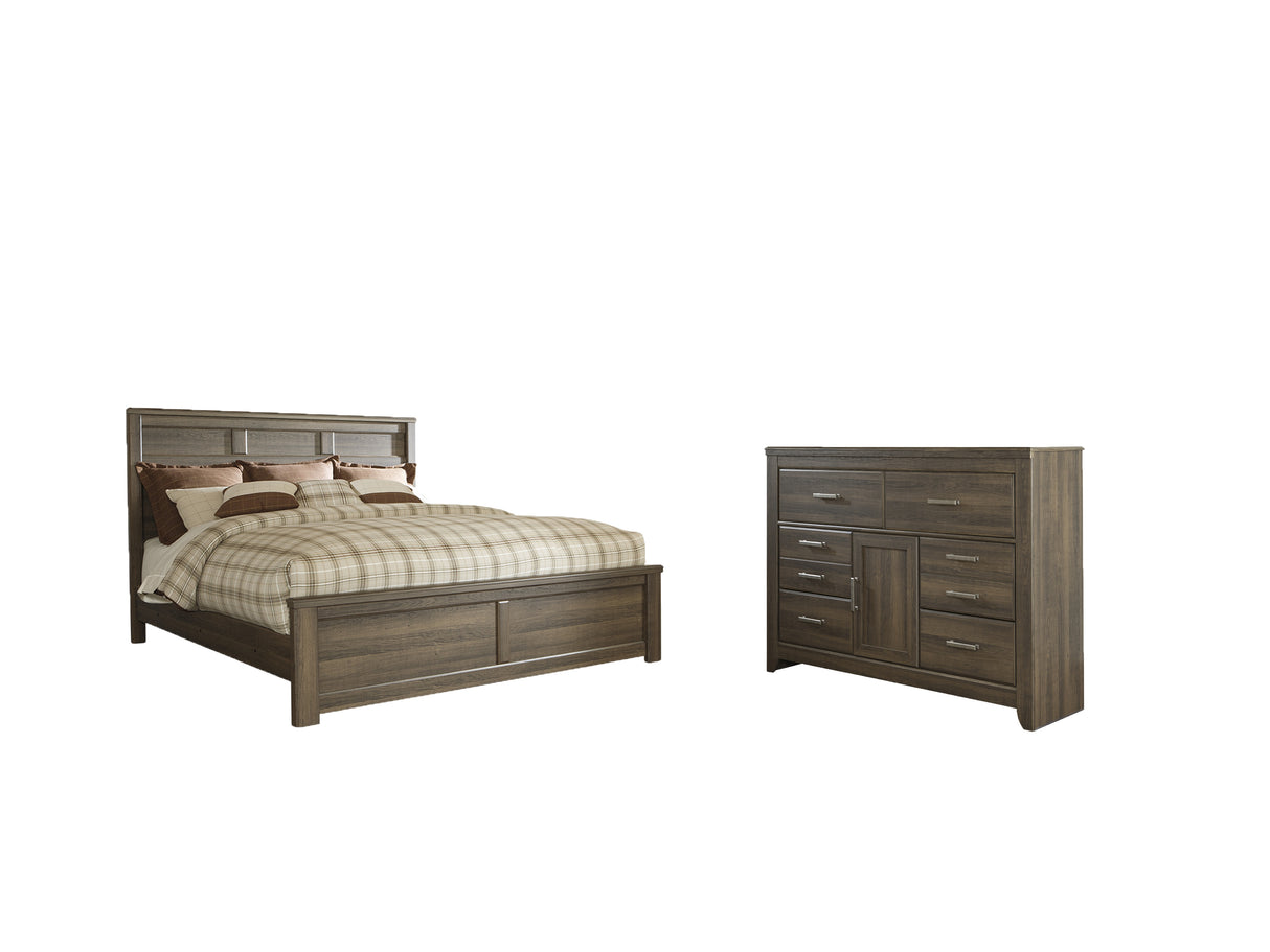 Juararo California King Panel Bed with Dresser in Dark Brown - PKG004053