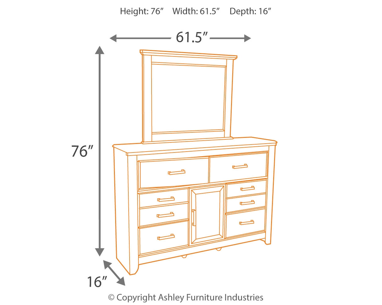 Juararo California King Panel Bed with Mirrored Dresser and 2 Nightstands in Dark Brown - PKG004055