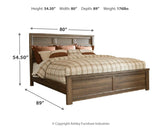 Juararo California King Panel Bed with Mirrored Dresser and 2 Nightstands in Dark Brown - PKG004055