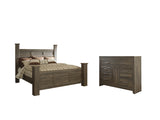 Juararo California King Poster Bed with Dresser in Dark Brown - PKG004047