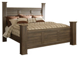 Juararo California King Poster Bed with Mirrored Dresser and 2 Nightstands in Dark Brown - PKG004049