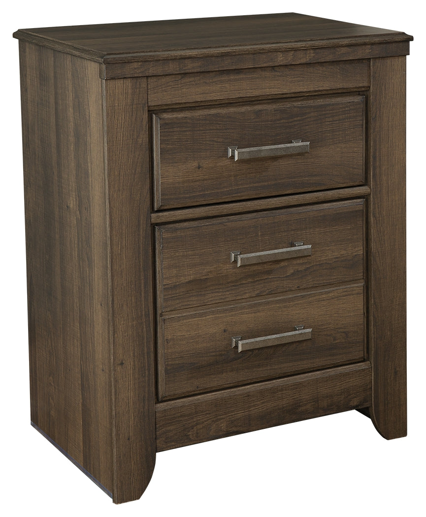 Juararo California King Poster Bed with Mirrored Dresser and 2 Nightstands in Dark Brown - PKG004049