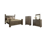 Juararo California King Poster Bed with Mirrored Dresser and Chest in Dark Brown - PKG004050