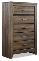 Juararo California King Poster Bed with Mirrored Dresser, Chest and 2 Nightstands in Dark Brown - PKG004052