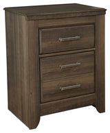 Juararo California King Poster Bed with Mirrored Dresser, Chest and 2 Nightstands in Dark Brown - PKG004052