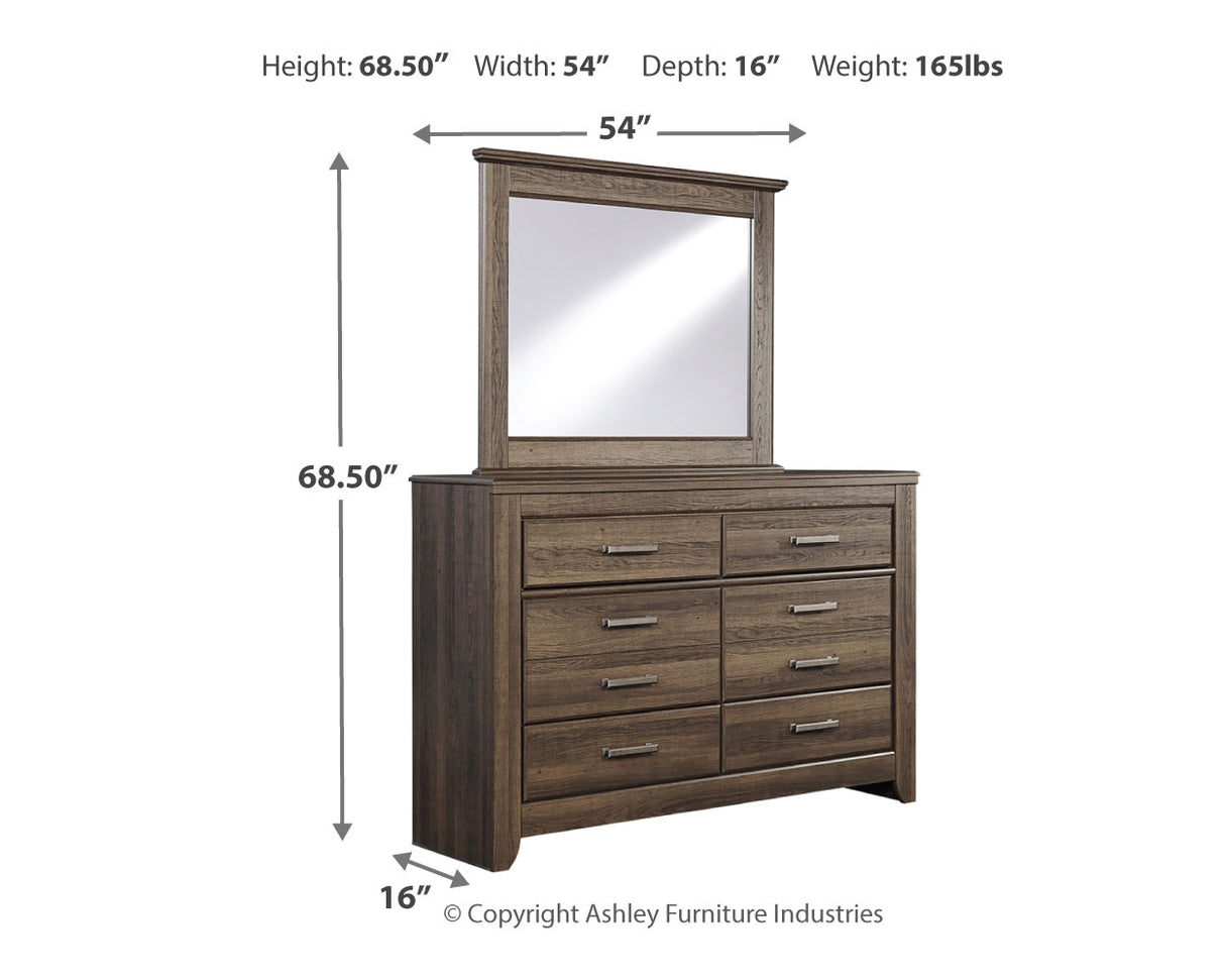 Juararo California King Poster Bed with Mirrored Dresser in Dark Brown - PKG004048