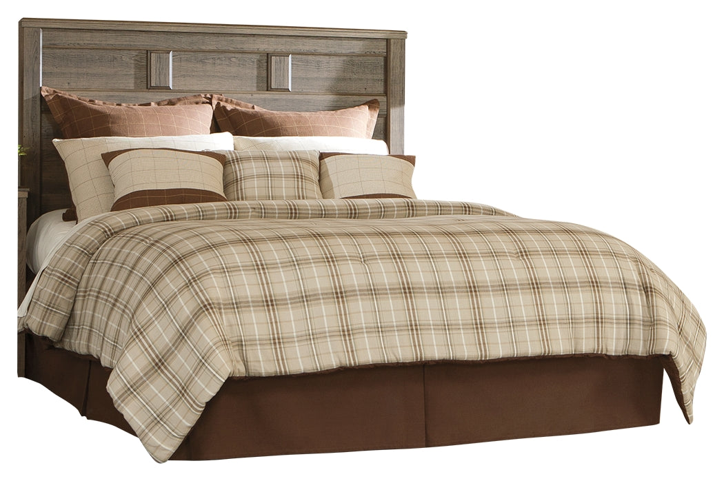 Juararo King/California King Panel Headboard Bed with Mirrored Dresser and 2 Nightstands in Dark Brown - PKG004031