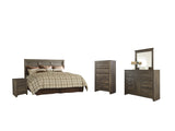 Juararo King/California King Panel Headboard Bed with Mirrored Dresser, Chest and Nightstand in Dark Brown - PKG004033