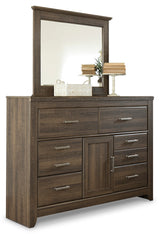 Juararo King/California King Panel Headboard Bed with Mirrored Dresser in Dark Brown - PKG004030