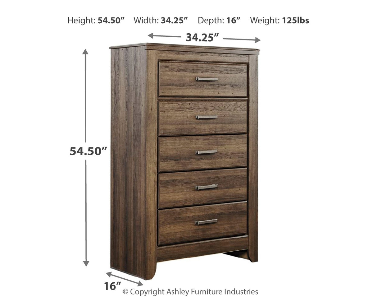 Juararo King Panel Bed with Mirrored Dresser, Chest and 2 Nightstands in Dark Brown - PKG004074