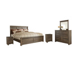 Juararo Queen Panel Bed with Mirrored Dresser and 2 Nightstands in Dark Brown - PKG004083