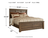 Juararo Queen Panel Bed with Mirrored Dresser, Chest and 2 Nightstands in Dark Brown - PKG004086