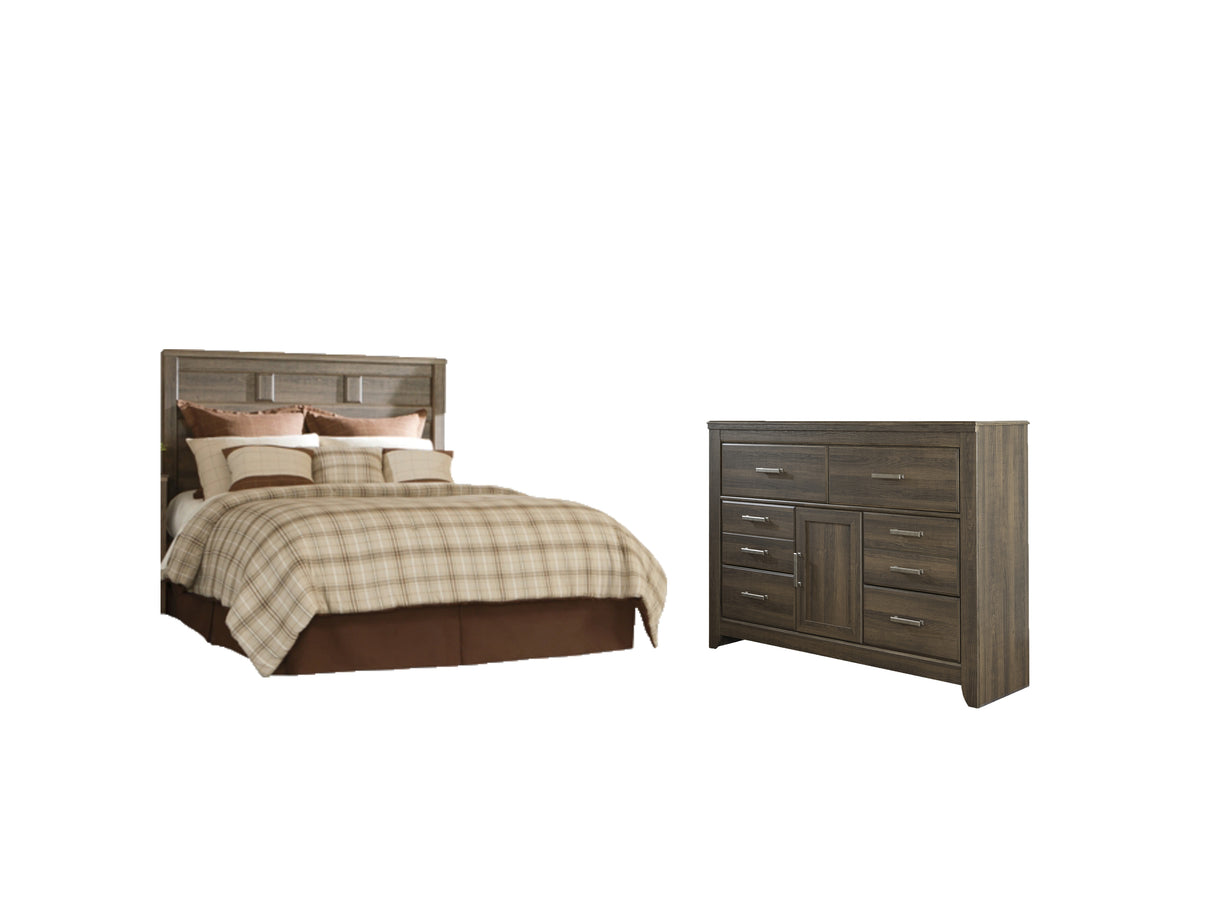 Juararo Queen Panel Headboard Bed with Dresser in Dark Brown - PKG004023