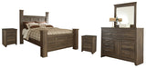 Juararo Queen Poster Bed with Mirrored Dresser and 2 Nightstands in Dark Brown - PKG000026