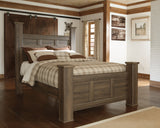 Juararo Queen Poster Bed with Mirrored Dresser and 2 Nightstands in Dark Brown - PKG000026