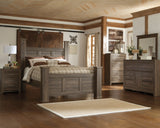 Juararo Queen Poster Bed with Mirrored Dresser, Chest and 2 Nightstands in Dark Brown - PKG004068