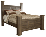 Juararo Queen Poster Bed with Mirrored Dresser in Dark Brown - PKG004065