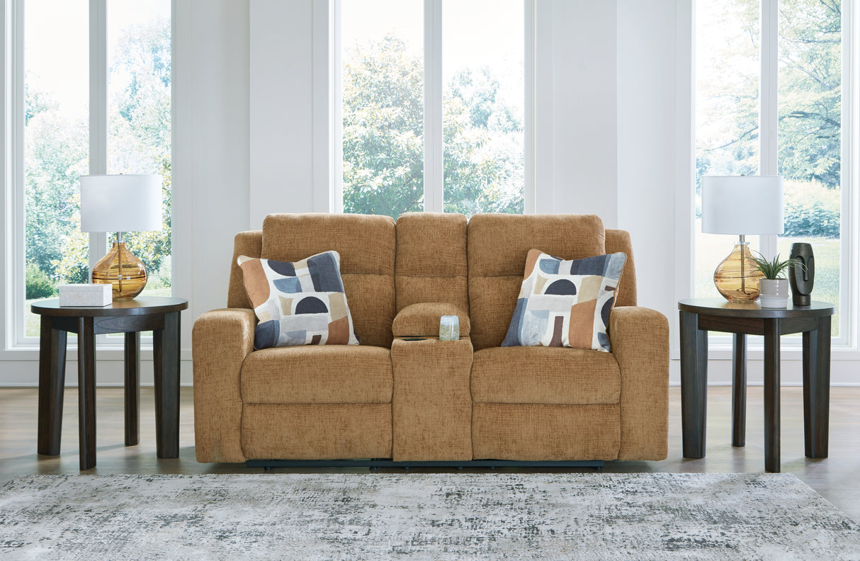 Kanlow Honey Reclining Loveseat with Console - 3860594