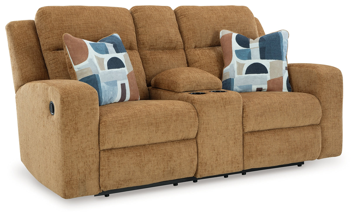 Kanlow Honey Reclining Loveseat with Console - 3860594