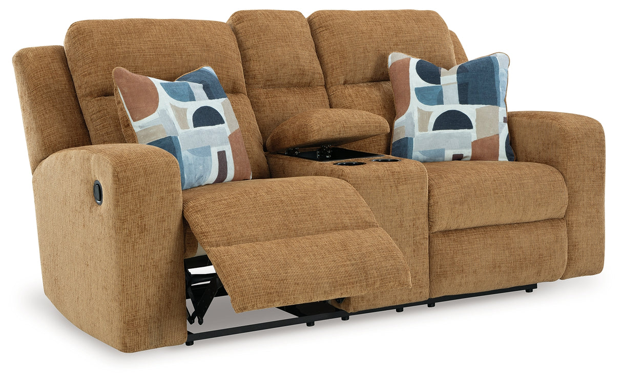 Kanlow Honey Reclining Loveseat with Console - 3860594