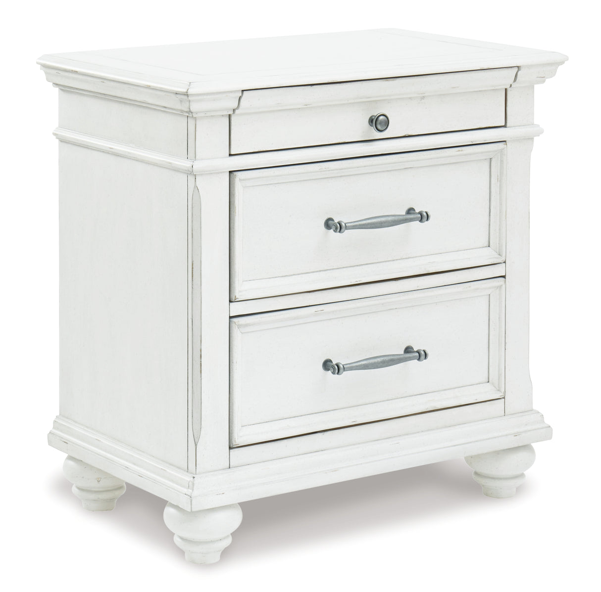 Kanwyn King Panel Bed with Mirrored Dresser and 2 Nightstands in Whitewash - PKG007948