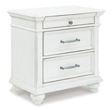 Kanwyn King Panel Bed with Mirrored Dresser and 2 Nightstands in Whitewash - PKG007948