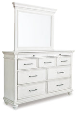 Kanwyn King Panel Bed with Mirrored Dresser in Whitewash - PKG007944