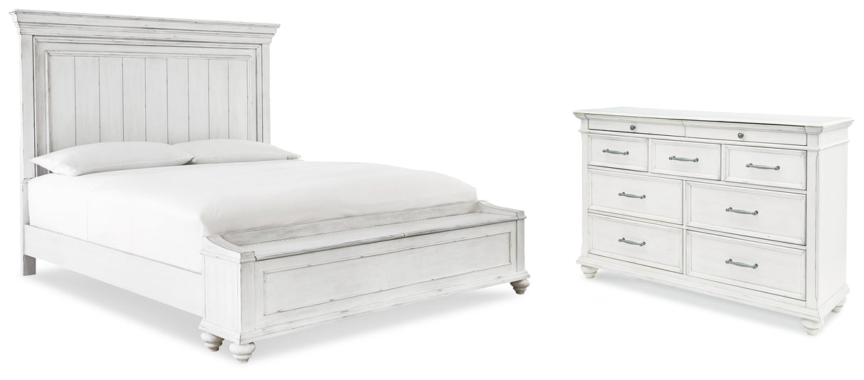 Kanwyn King Panel Bed with Storage with Dresser in Whitewash - PKG007949