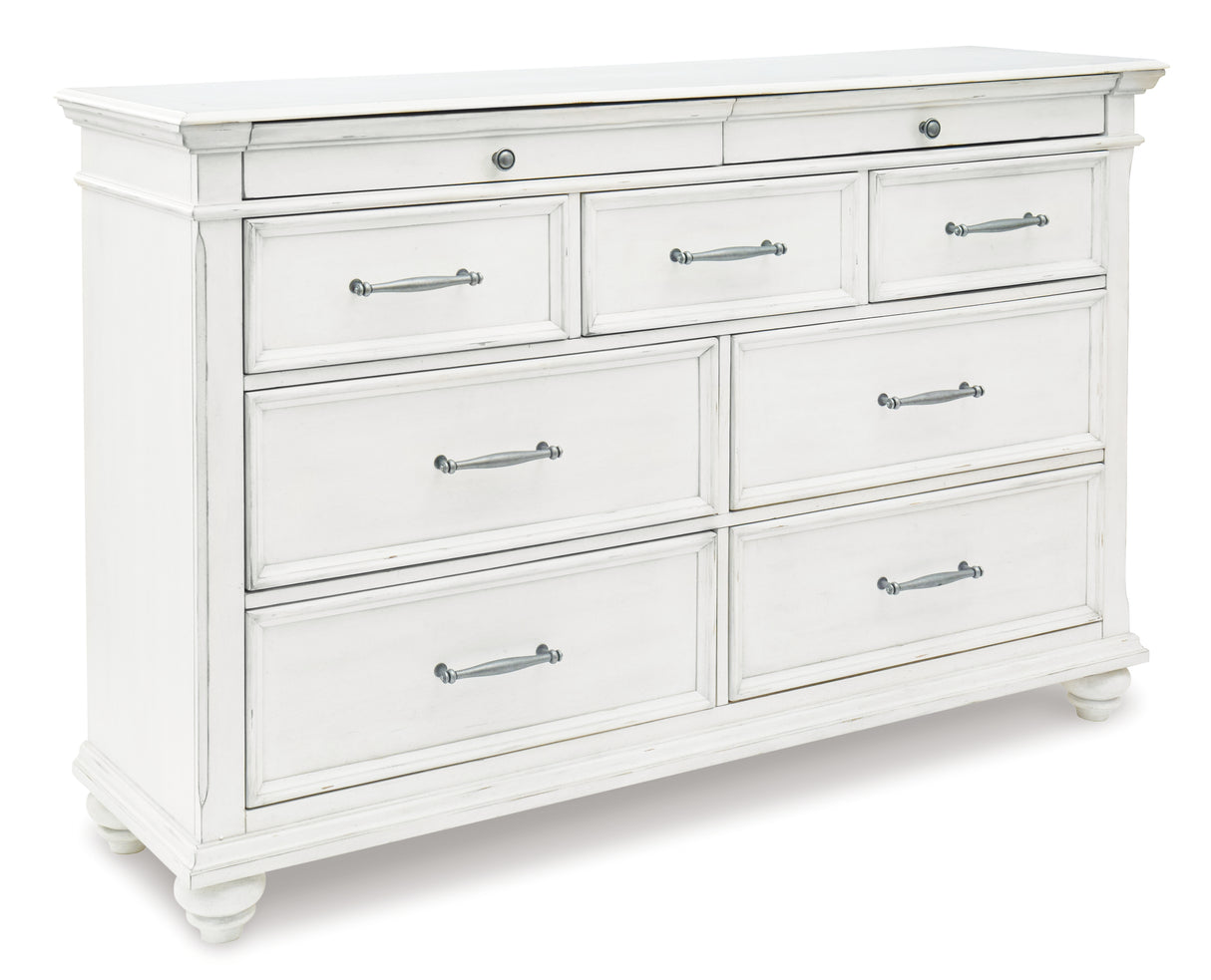 Kanwyn King Panel Bed with Storage with Dresser in Whitewash - PKG007949