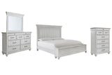 Kanwyn King Panel Bed with Storage with Mirrored Dresser and Chest in Whitewash - PKG007951