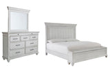 Kanwyn King Panel Bed with Storage with Mirrored Dresser in Whitewash - PKG007950