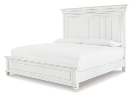 Kanwyn Queen Panel Bed with Mirrored Dresser and 2 Nightstands in Whitewash - PKG007932