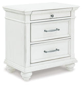 Kanwyn Queen Panel Bed with Mirrored Dresser and 2 Nightstands in Whitewash - PKG007937