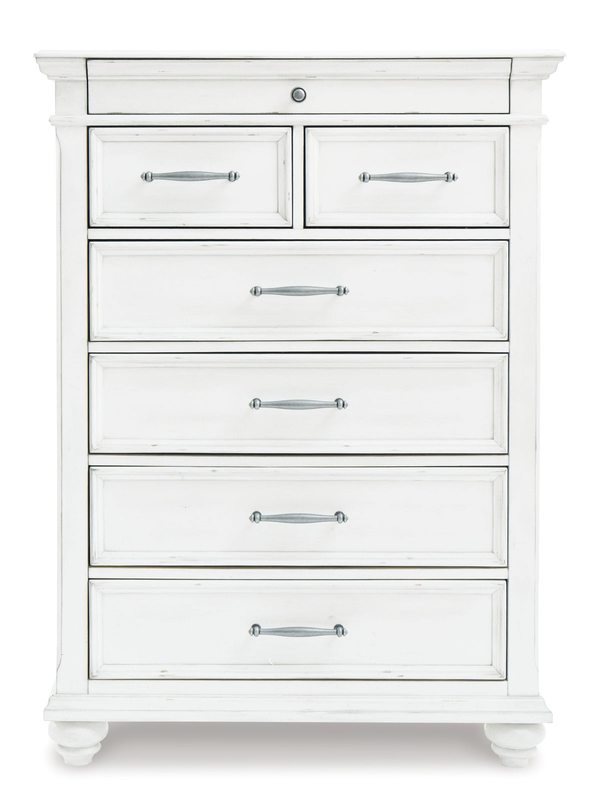 Kanwyn Queen Panel Bed with Mirrored Dresser and Chest in Whitewash - PKG007929