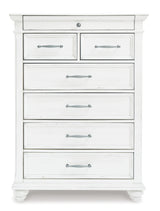 Kanwyn Queen Panel Bed with Mirrored Dresser and Chest in Whitewash - PKG007929