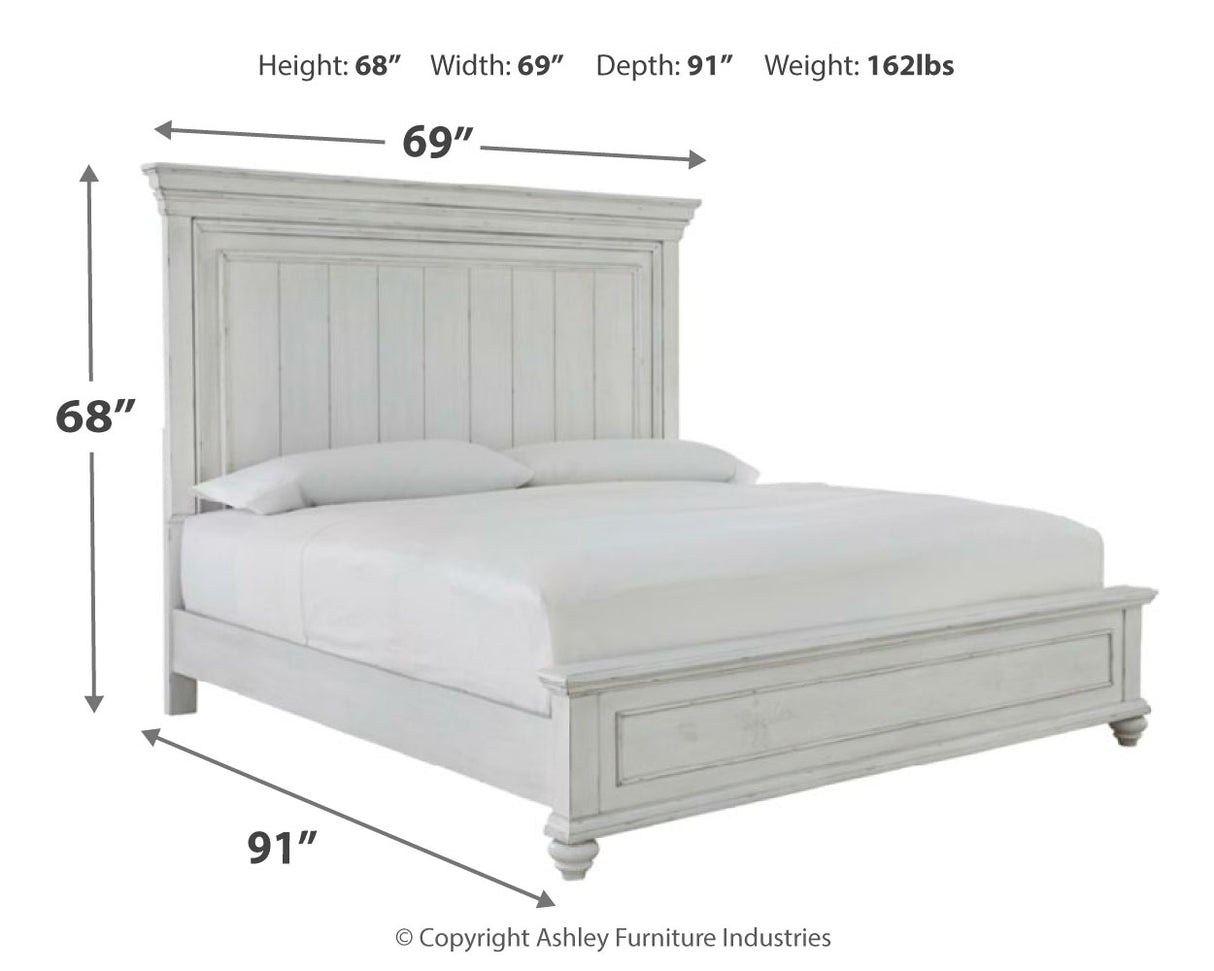 Kanwyn Queen Panel Bed with Mirrored Dresser and Chest in Whitewash - PKG007934