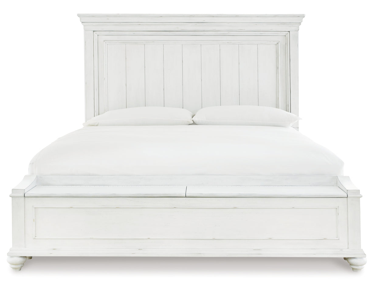 Kanwyn Queen Panel Bed with Mirrored Dresser, Chest and 2 Nightstands in Whitewash - PKG007931