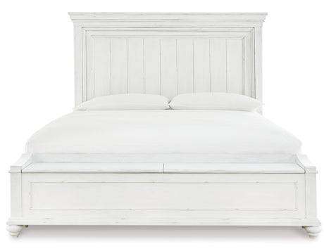 Kanwyn Queen Panel Bed with Mirrored Dresser, Chest and 2 Nightstands in Whitewash - PKG007931