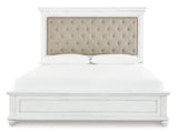 Kanwyn Queen Panel Bed with Mirrored Dresser, Chest and 2 Nightstands in Whitewash - PKG007936